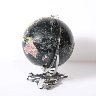 Art Deco Aviation Globe on Sculptural Airplane Base in Chrome