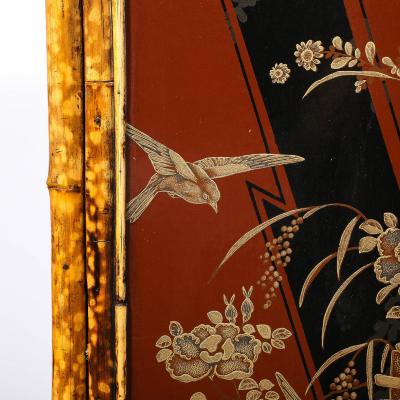 Art Deco Bamboo Cubist Red Black Geometric Detailed Gilt Chinoiserie Cabinet