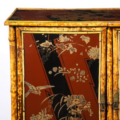 Art Deco Bamboo Cubist Red Black Geometric Detailed Gilt Chinoiserie Cabinet