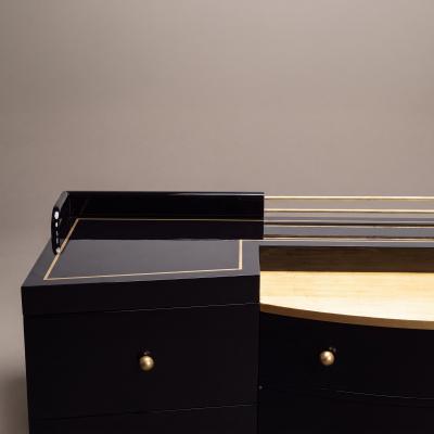 Art Deco Bar Cabinet in High Gloss Piano Black with Brass Hardware Gold Leaf