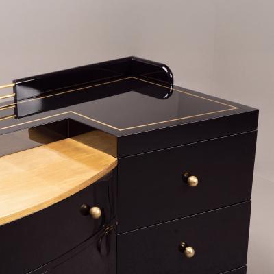 Art Deco Bar Cabinet in High Gloss Piano Black with Brass Hardware Gold Leaf
