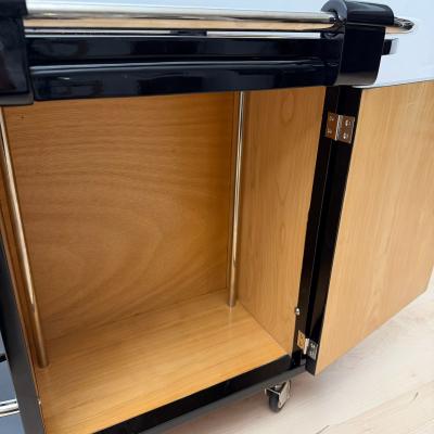 Art Deco Bar Cart Black Lacquer Chrome Maple France circa 1930