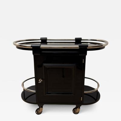 Art Deco Bar Cart Black Lacquer Chrome Maple France circa 1930