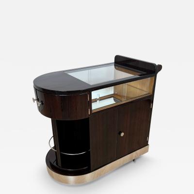 Art Deco Bar Cart in Lacquered Rosewood with Swivel Shelf France circa 1930