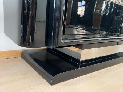 Art Deco Bar Sideboard Black Lacquer Chromed Lion Appliqu s France circa 1930