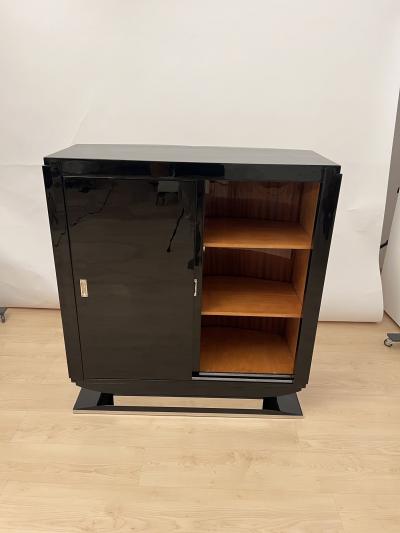 Art Deco Bar Sideboard Black Lacquer and Chrome France circa 1930