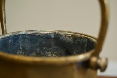 Art Deco Basket with Handle in Patinated Solid Brass Early 20th Century