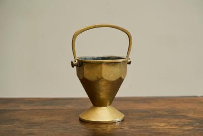 Art Deco Basket with Handle in Patinated Solid Brass Early 20th Century