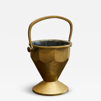 Art Deco Basket with Handle in Patinated Solid Brass Early 20th Century