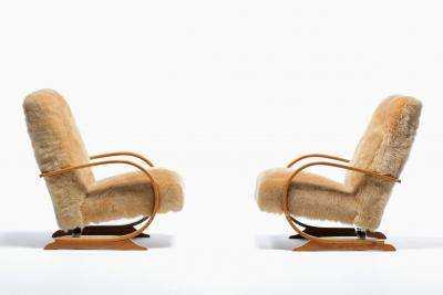 Art Deco Bentwood Lounge Chairs in New Golden Palomino Sheepskin Hides c 1930