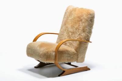 Art Deco Bentwood Lounge Chairs in New Golden Palomino Sheepskin Hides c 1930