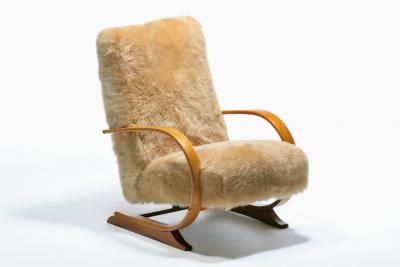 Art Deco Bentwood Lounge Chairs in New Golden Palomino Sheepskin Hides c 1930