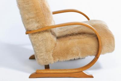 Art Deco Bentwood Lounge Chairs in New Golden Palomino Sheepskin Hides c 1930