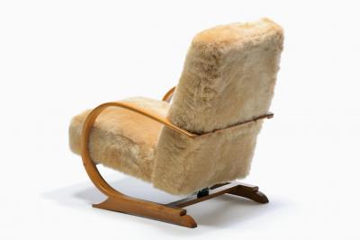 Art Deco Bentwood Lounge Chairs in New Golden Palomino Sheepskin Hides c 1930