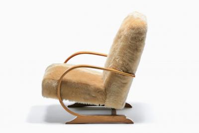 Art Deco Bentwood Lounge Chairs in New Golden Palomino Sheepskin Hides c 1930