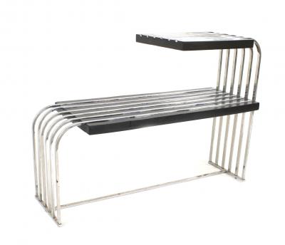Art Deco Black Lacquered and Chrome 2 Tier End Table