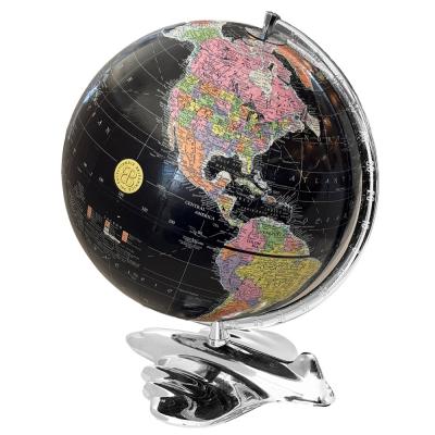 Art Deco Black World Globe with Airplane Base