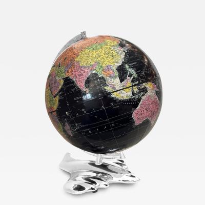 Art Deco Black World Globe with Airplane Base