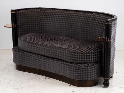 Art Deco Blue Velvet Sofa with Attached Lucite Drinks Tables France 1930s