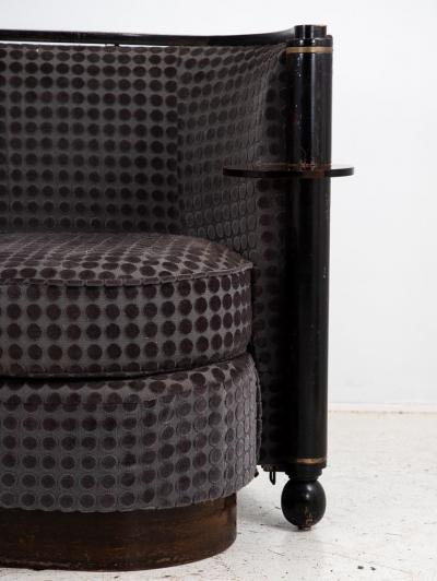 Art Deco Blue Velvet Sofa with Attached Lucite Drinks Tables France 1930s