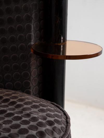 Art Deco Blue Velvet Sofa with Attached Lucite Drinks Tables France 1930s