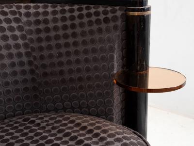 Art Deco Blue Velvet Sofa with Attached Lucite Drinks Tables France 1930s