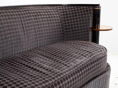 Art Deco Blue Velvet Sofa with Attached Lucite Drinks Tables France 1930s