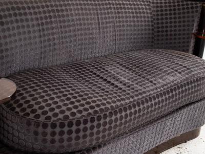 Art Deco Blue Velvet Sofa with Attached Lucite Drinks Tables France 1930s