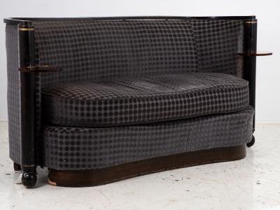 Art Deco Blue Velvet Sofa with Attached Lucite Drinks Tables France 1930s