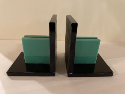 Art Deco Bookends in Black and Green Vitrolite