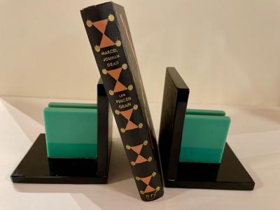 Art Deco Bookends in Black and Green Vitrolite