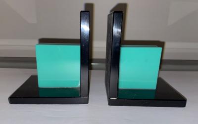 Art Deco Bookends in Black and Green Vitrolite