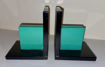 Art Deco Bookends in Black and Green Vitrolite