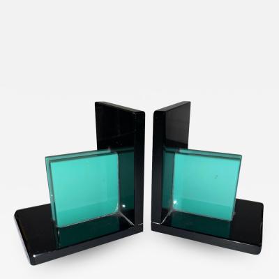 Art Deco Bookends in Black and Green Vitrolite