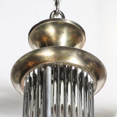 Art Deco Brass Petitot Chandelier w Glass Rods Opalescent Glass Shades