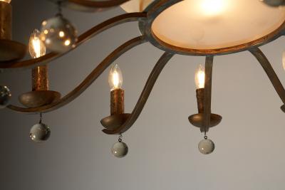 Art Deco Brass and Glass Ten Arm Chandelier with Glass Beads