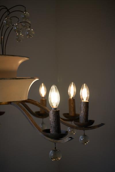 Art Deco Brass and Glass Ten Arm Chandelier with Glass Beads