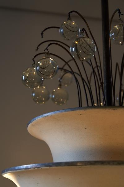 Art Deco Brass and Glass Ten Arm Chandelier with Glass Beads