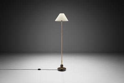 Art Deco Brass and Hardwood Floor Lamp Europe 1930s