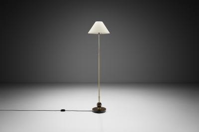 Art Deco Brass and Hardwood Floor Lamp Europe 1930s