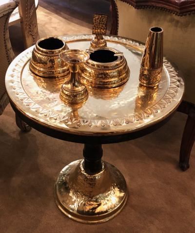 Art Deco Brass and Wood Smoking Table Germany