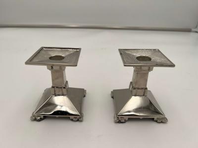 Art Deco Bronze Candlesticks Nickel plated France circa 1930