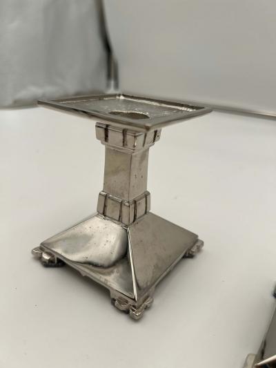 Art Deco Bronze Candlesticks Nickel plated France circa 1930