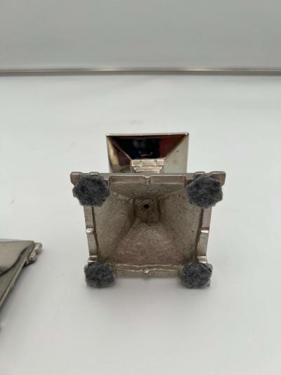 Art Deco Bronze Candlesticks Nickel plated France circa 1930