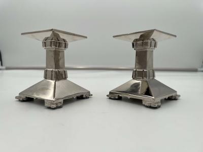 Art Deco Bronze Candlesticks Nickel plated France circa 1930
