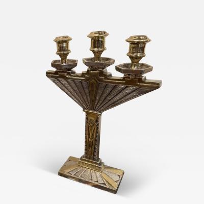 Art Deco Bronze Pair of Candlesticks Silver and Gold
