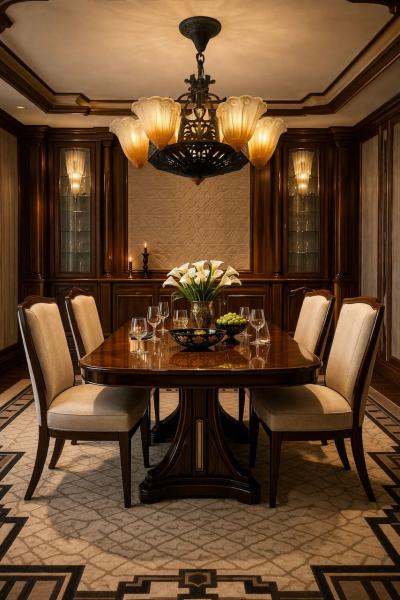 Art Deco Bronze and Amber Glass Chandelier with Sculptural Form
