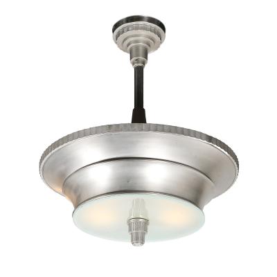 Art Deco Brushed Aluminum Frosted Glass Chandelier with Fluted Detailing