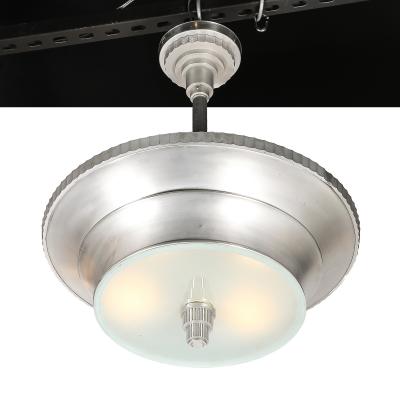 Art Deco Brushed Aluminum Frosted Glass Chandelier with Fluted Detailing