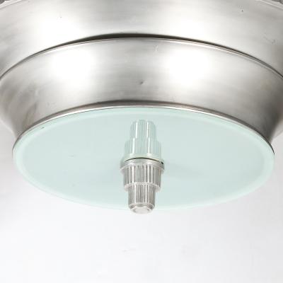 Art Deco Brushed Aluminum Frosted Glass Chandelier with Fluted Detailing